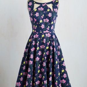 Modcloth Navy Floral Fit and Flare Dress